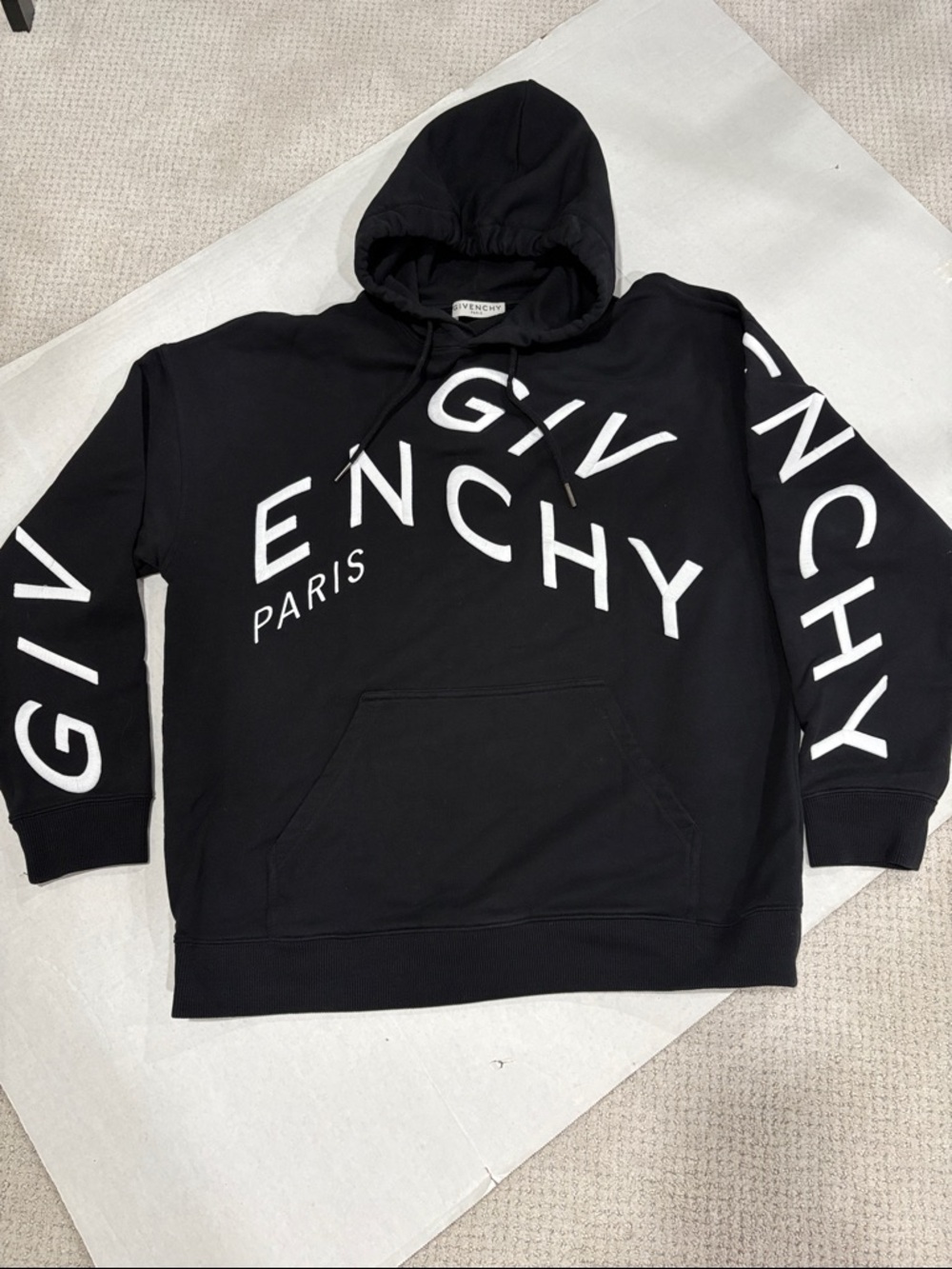 Givenchy Black Hoodie with White Diagonal Embroidered Logo XL Unisex